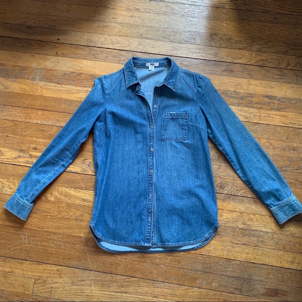 Paige Distressed Denim Button Down